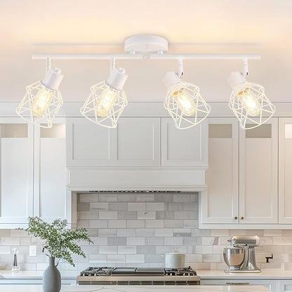 Baocuz 4-Lights Kitchen Light Fixtures Ceiling Mount, Adjustable Multi-Directional White Flush Mount Ceiling Light Fixture with Metal Cage, Modern Spot Ceiling Lamp for Hallway, Dining Room, Bedroom