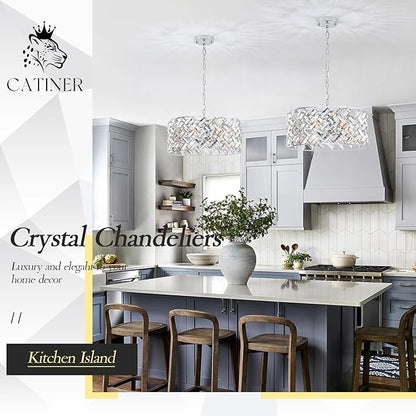 CATINER Chrome Crystal Chandeliers, Modern Semi Flush Mount Ceiling Light, 6-Light Round Crystal Hanging Pendant Light Fixtures, D18” for Dining Room Entryway Kitchen Hallway K9 Crystal