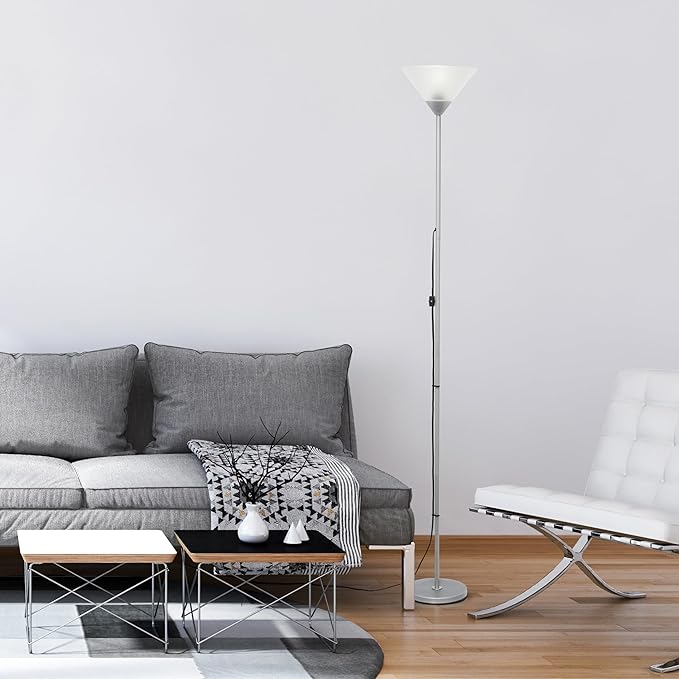 Simple Designs LF1052-SLV 70" Contemporary Classic Metal Uplight Floor Lamp, for Ambient Lighting, Living Room, Bedroom, Silver