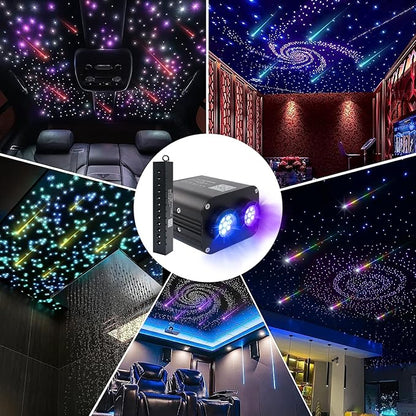 AMKI Dual Color 20W Twinkle Starlight Headliner Kit 1300pcs*0.03in 13.1ft Cables+ RGB Meteor Shooting Star Fiber Optic Light Sound Activated APP/Remote Control for Car Roof Home Ceiling