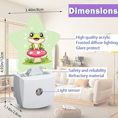 Cute Frog Night Lights Plug Into Wall,Red Mushroom Dusk to Dawn Light Sensor Night Light for Kids, Energy Efficient Sleep Friendly Lamp for Bedroom Bathroom Nursery