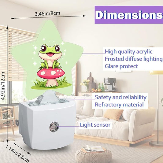 Cute Frog Night Lights Plug Into Wall,Red Mushroom Dusk to Dawn Light Sensor Night Light for Kids, Energy Efficient Sleep Friendly Lamp for Bedroom Bathroom Nursery
