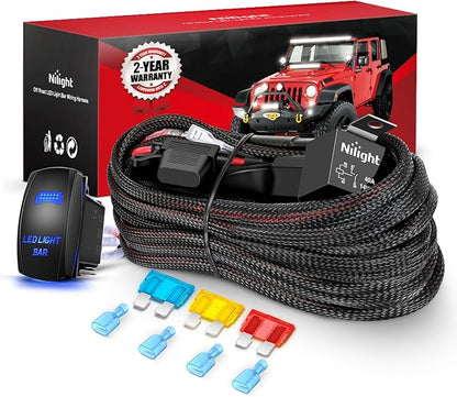 Nilight Wiring Harness Kit Nylon 14 AWG 2 Leads 12V 5Pin Rocker Switch Laser On Off Power Relay Blade Fuse for LED Light Bar Off Road Lights on Cars Jeep Boat Trucks