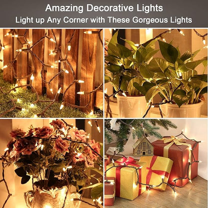 ODEETRONIC Steady & Blink Clear Lights, 21.63ft 100 Count Incandescent Christmas Lights, UL Certified Connectable Tree Light Warm White, 2 Mode Mini Light for Indoor Outdoor Xmas Party, Brown Wire
