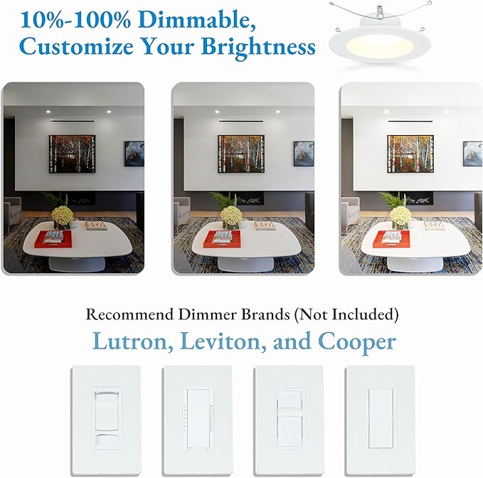 KSANA Recessed Lighting 6 Inch, 5CCT White LED Can Lights for Ceiling, 5 Colors Selectable-2700K/3000K/3500K/4000K/5000K,13.5W=90W, Dimmable Retrofit Downlight with Baffle Trim