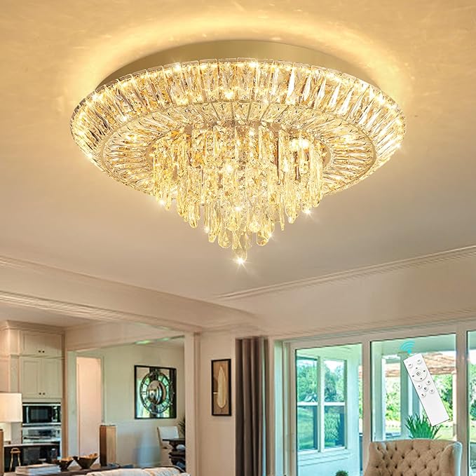 Modern LED Chandelier Crystal Ceiling Light Fixture Raindrop Chandeliers Dimmable Lighting for Living Room Dining Room Entryway Bedroom Gold