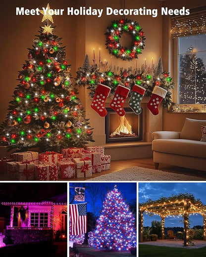echosari Fairy Lights Plug in, 10Ft 120 LED Cluster Lights with Remote APP Control, Color Changing Firecracker String Lights with Timer Music & Mic Sync for Christmas Holiday Party Decor