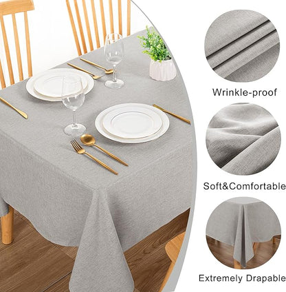 DWCN Faux Linen Tablecloth Rectangle - Fabric Waterproof Spill-Proof Wrinkle and Stain Resistant Tablecloths Decorative Farmhouse Table Cover for Kitchen Dining Party, 54 x 80 Inch, Light Grey