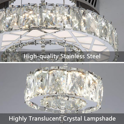 HAIXIANG LED Chandelier Modern Ceiling Dimmable Light Fixture Crystal Chandelier for Bedroom Dining Room Silver