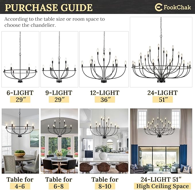 24 Light Black Chandelier 51'' Large Candle Chandeliers for High Ceiling Foyer Modern Farmhouse Chandelier Light Fixture for Large Living Room Dining Room Stairs Entry Restaurant Hotel