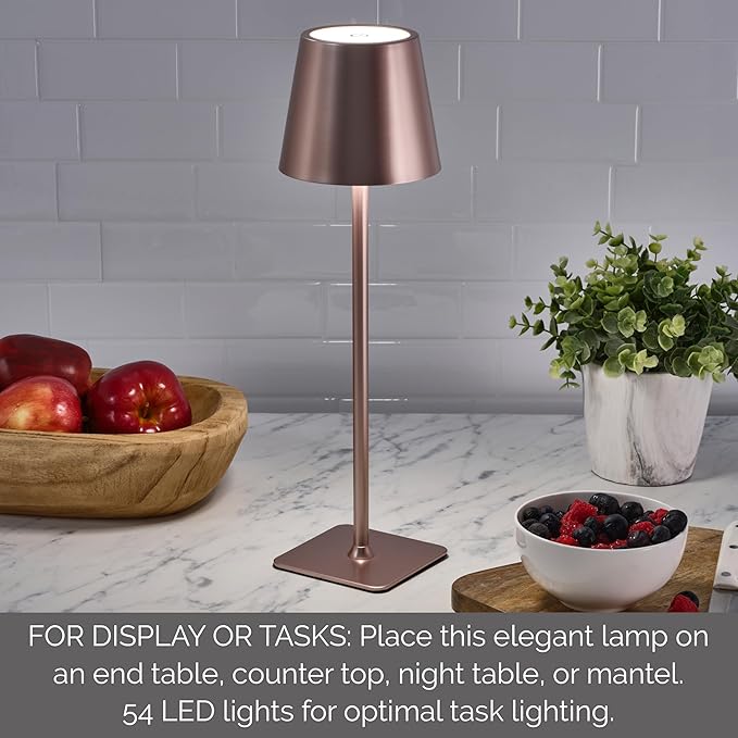 Mikasa Rechargeable LED Table Lamp, 15 Inch Cordless Accent Lamp with Touch Control Dimming, 3 Color Temperatures, 5000mAh Battery, Up to 30 Hours Runtime, Pink, Home Decor Lamp for Living Room