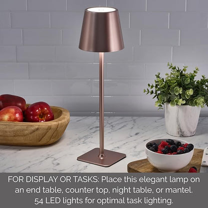 Mikasa Rechargeable LED Table Lamp, 15 Inch Cordless Accent Lamp with Touch Control Dimming, 3 Color Temperatures, 5000mAh Battery, Up to 30 Hours Runtime, Pink, Home Decor Lamp for Living Room