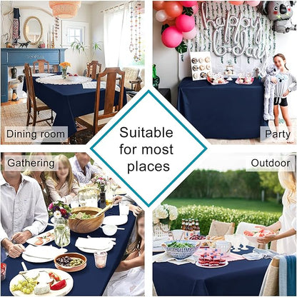 Hiasan Waterproof Tablecloth Rectangle - Washable Fabric Table Cloth for Dining Room Kitchen Birthday Party and Outdoor Use, Navy Blue, 54 x 108 Inch