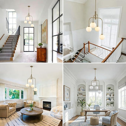 4-Light Mid Century Modern Chandelier Milk Glass Globe Chandelier Light Fixture Gold Sputnik Hanging Pendant Light for Dining Room Kitchen Island Entryway