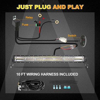Auxbeam LED Light Bar 30 Inch, 180W 6 Modes Strobe Lights Amber White Flood Spot Combo Flashing Fog Driving Work Light for Car Jeep Off Road SUV UTV ATV Pickup Truck with 10FT Wiring Harness