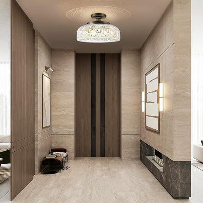 Lamomo Semi Flush Mount Ceiling Light,Upgraded Larger 12 Inch Bronze Hallway Light Fixture,3 Light Globe Glass Close to Ceiling Scone, Indoor Hanging Light for Bedroom Kitchen Porch Hallway
