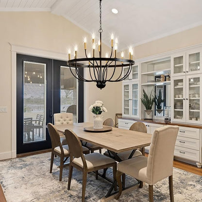 Modern Farmhouse Chandelier for Dining Room 15 Lights, Industrial Black and Gold Lighting Fixture, Candle Pendant Light for Kitchen Island High Ceilings Living Room Hallway Entryway Foyer