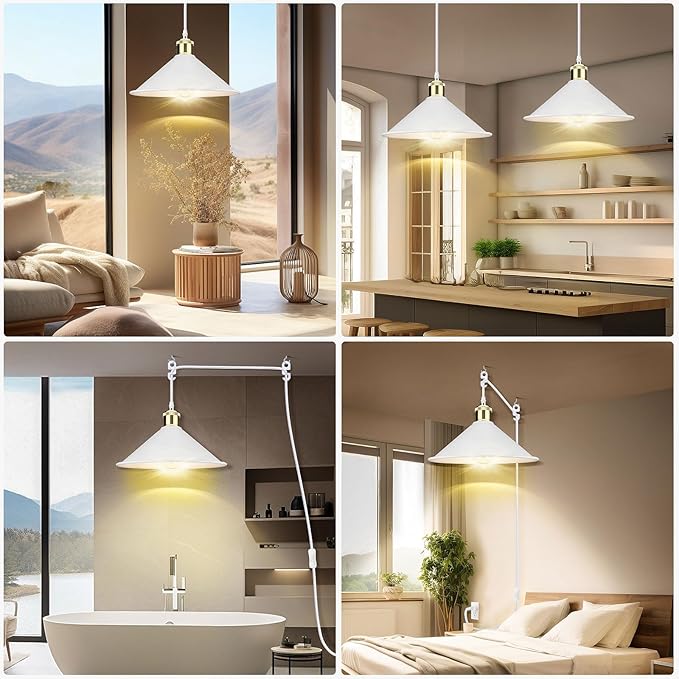 LYOOWNG Plug in Pendant Light, Bigger Hanging Lights with Plug in Cord On/Off Switch, 13FT Industrial Plugin Hanging Light, Vintage Pendant Lights Fixture, White