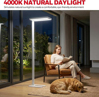 Honeywell 10400LM LED Floor Lamp, 02E Pro Sunturalux Eye-Caring Reading Standing Light, 100W Modern Natural Daylight 4000K Dimmable 77" Tall Floor Lamps for Living Room Kids Study Home Office