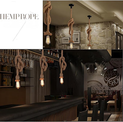 1 Head 1 Meter Hemp Rope Vintage Ceiling Pendant Light Lamp Fixture E26/E27 Base,Retro Style for Dining Hall Restaurant Bar Lighting(Bulb not Included)