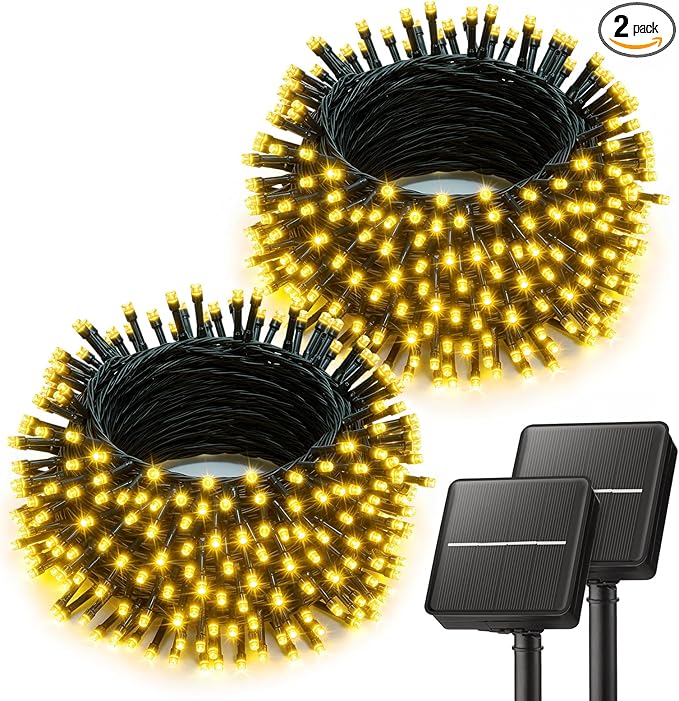 Brightown 2 Pack Solar String Lights Outdoor Waterproof, 80FT 200 LED Solar Powered Christmas Lights with 8 Modes, Auto On/Off, Patio Lights for Outside Tree Garden Balcony Party Decor (Warm White)