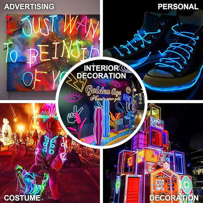 EL Wire-5 in 1 Meter Portable Neon Rope Lights Strip-Wearable Battery Pack Body Lights-360°Illumination-Super Bright-Cuttable-DIY Halloween Christmas Festival Party Bar Game Room Cosplay Costume(Pink)