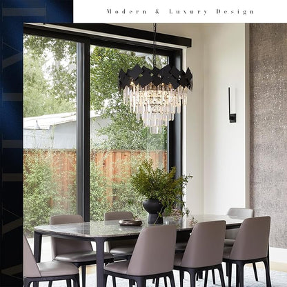 Black Crystal Chandelier Modern Round Chandelier Crystal Ceiling Pendant Light 24'' 5 Tiers Dining Room Chandelier over Table k9 Luxury Hanging Lamp Fixtures for Entryway Foyer Dining Room Bedroom