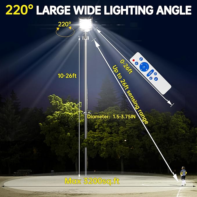 JAYNLT Y-5200W Solar Street Lights Outdoor,Commercial Parking Lot Lights Dusk to Dawn, Waterproof Solar Security Flood Lights with Motion Sensor and Remote for Yard, Garage, Driveway
