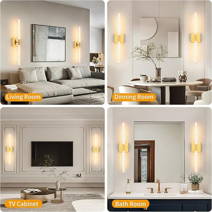 Morauroral 30 Inch White Gold Battery Operated Wall Sconces Set of 2, Dimmable Battery Wall Sconce with Remote Control, LED Rechargeable Sconces, Modern Wireless Wall Lights for Bedroom, Living Room