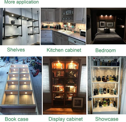 AIBOO Dimmable LED Under Cabinet Puck Lights 3 Lamps Kit with RF Remote Control for Home Kitchen Counter Lighting (Daylight White 6000K)