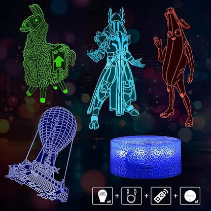 Kids Night Light 3D Illusion Lamp, Remote & Touch Control 16 Colors Changing USB & Batteries Powered, Birthday Christmas Gifts for Teens Boys Girls Room Decor (Base*1, Lamp Plate*4)