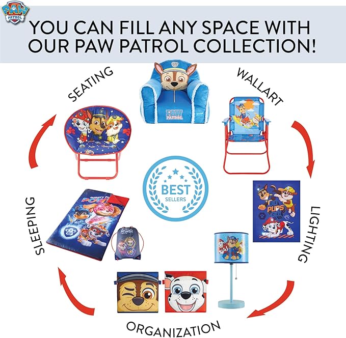 Paw Patrol Stick Table Lamp for Kids – Featuring Everest, Liberty & Skye, Pull Chain On/Off, Printed Decorative Shade, Perfect for Bedroom, Nursery or Playroom