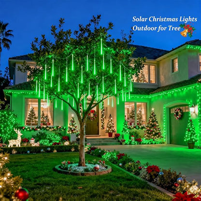 JMEXSUSS Green Solar Lights Outdoor for St. Patrick's Day Decorations, 8 Tube 144 LEDs Solar Meteor Shower Rain Lights, Green Christmas Light for Tree Eaves Yard Fence Porch Decor