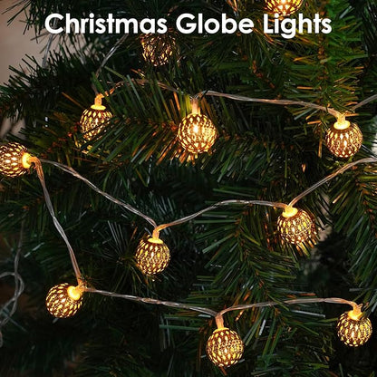 Moroccan String Lights Outdoor Battery Operated, 60 LED 36 FT Globe Fairy Lights with 8 Lighting Modes, String Lights with Timer for Bedroom Party Wedding Garden Classroom Indoor Decor(Warm White)