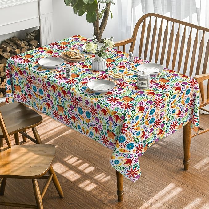 Horaldaily Mexico Tablecloth 60x84 Inch Rectangular, Halloween Cinco Dia De Los Muertos Design White Seasonal Table Cover for Party Picnic Dinner Decor
