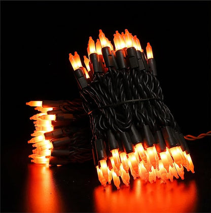 Brown Wire,Orange,Incandescent Bulb 100 Mini String Lights for Indoor Halloween Tree Home Party Festival Decoration