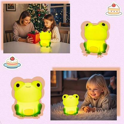 Frog Night Light, Frog Gifts, Cute Silicone Nursery Rechargeable Dimmable Bedside Lamp, Kids' Bedroom Decor, Gift for Children, Teens, Christmas Birthdays