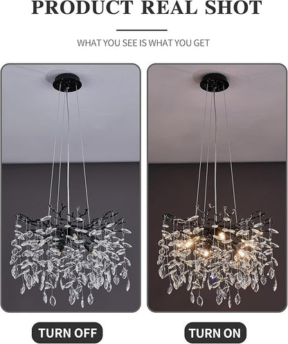 Modern Tree Branch Crystal Chandelier Luxury Black Crystal Pendant Lighting 18" Contemporary 6-Light Chandeliers for Dining Room Kitchen Bedroom Living Room