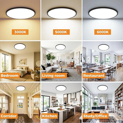 hepside 15.8INCH Big Dimmable Flush Mount Ceiling Light Fixture Black, 3CCT 3000/4500/6000K Ceiling Lamp, 36W 4200LM Super Bright Low Profile Light for Bedroom, Kitchen, Bathroom, Hallway