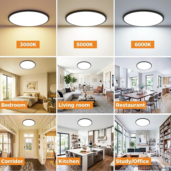 hepside 15.8INCH 2Pack Big Dimmable Flush Mount Ceiling Light Fixture Black, 3CCT 3000/4500/6000K Ceiling Lamp, 36W 4200LM Super Bright Low Profile Light for Bedroom, Kitchen, Bathroom, Hallway