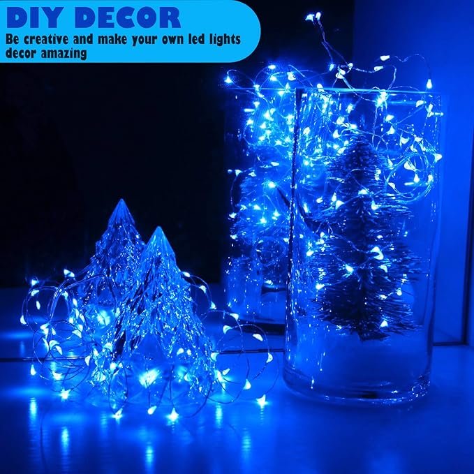 6 Pack Fairy Lights Battery Operated No Remote LED Starry String Lights 30 Micro Starry LEDs on 10ft Copper Wire Light for DIY Wedding Centerpiece Table Decorations (Blue)