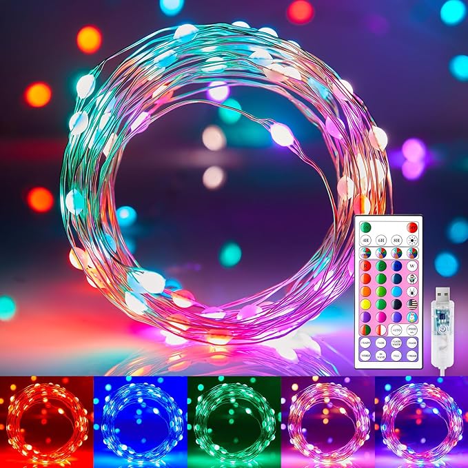 Minetom Fairy Lights Color Changing - 33FT 100 LED String Light with Remote, 16 Single Colors & 6 Holiday Colors,12 Modes, USB Fairy Lights for Bedroom, 4th of July Light for Indoor Classroom