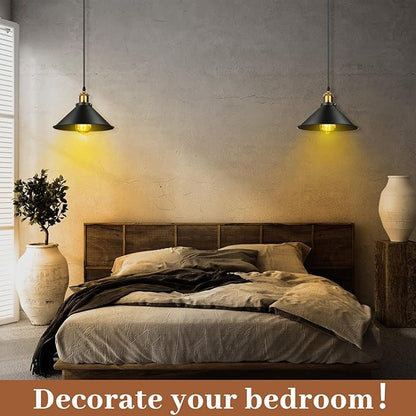 Retisee Black Industrial Pendant Light Vintage Metal E26 Base Hanging Light Rustic Dome Pendant Lamp Fixture Farmhouse Kitchen Hanging Ceiling Lamp for Dining Room Bedroom Hallway Bar (12 Pcs)