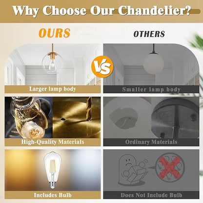 Bagood Gold Semi Flush Mount Ceiling Light Fixture with Clear Glass Light Fixture Mid Century Light Fixtures Gold Semi Flush Ceiling Light Fixtures for Dining Room Kitchen Island (Bulb Incl)