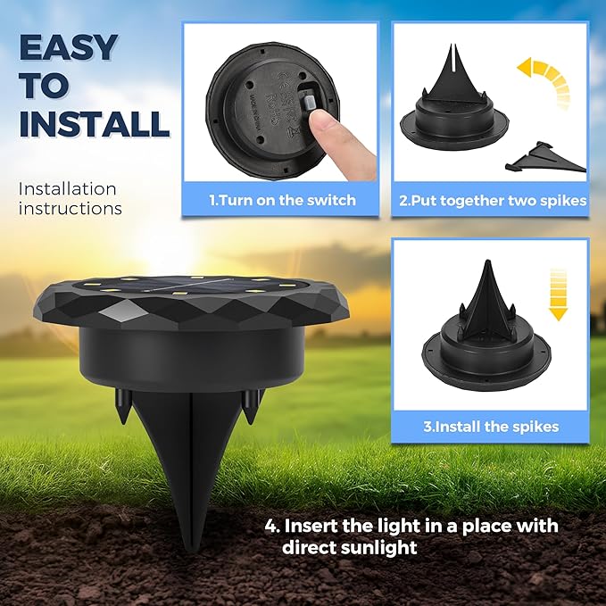 SOLPEX Mini Solar Ground Lights, 12 Pack Solar Lights Outdoor Waterproof, Landscape Lighting for Garden Pathway Driveway Walkway (Cool White)