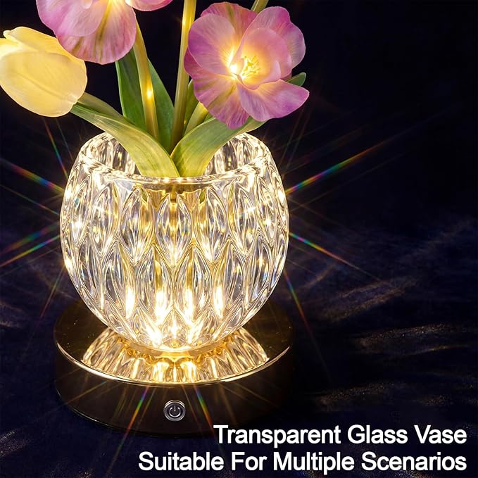Flower Table Lamp, 3 Colors Tulip Night Light, Cordless Touch Dimming Flower with Vase Lamp, LED Desktop Decorative Landscape Lights for Festival Party Home Decor (Purple-Sakura)