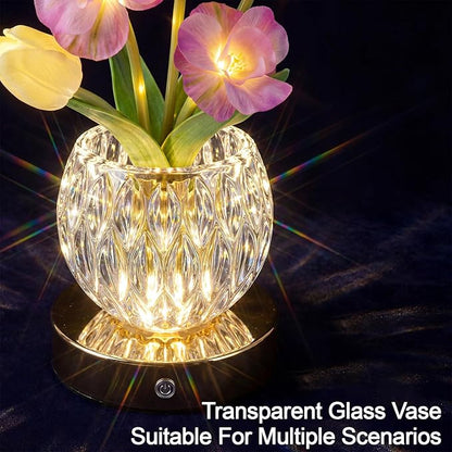 Flower Table Lamp, 3 Colors Tulip Night Light, Cordless Touch Dimming Flower with Vase Lamp, LED Desktop Decorative Landscape Lights for Festival Party Home Decor (Purple-Sakura)