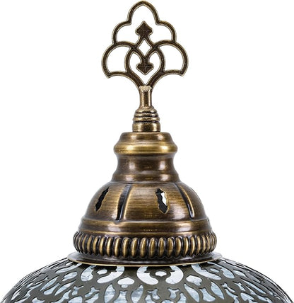 Cracked Clear Moroccan Mosaic Table Lamp – Handmade Turkish Glass, Light Bulb Included, Boho Chic Bedside & Living Room Accent