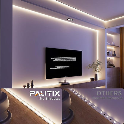 PAUTIX COB LED Strip Light 2520LEDs,Super Bright High Lumen 4000K Natural White 16.4ft,Dimmable 24V LED Tape Light with 3M Tape,RF Remote with Timer Function,36W Adapter,for Bedroom,Home,Kitchen DIY