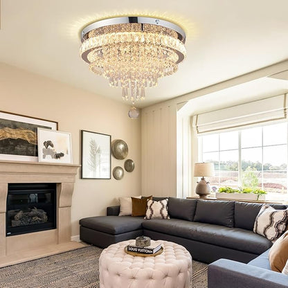 FRIXCHUR 19.7" Modern Crystal Chandelier Ceiling Light LED Chandeliers Flush Mount Ceiling Light Fixture for Bedrooms Living Dining Room Lights 2700K Warm White